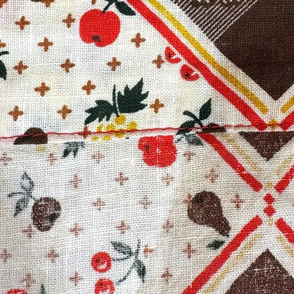Brown White Fruit Apron Vintage Large Pockets Handmade Picnic Small Child Size